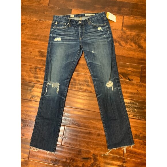 AG Adriano Goldschmied Premier Skinny Straight Distressed Blue Jeans, Size 30 - Picture 1 of 5